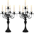20''Tall Black Crystal Pendant Taper Candle Holders/Stylish Candle Stands/Candlesticks Holder/Candelabra for Home Decor, Weddings/Parties/Elegant Dining Table Centerpiece (2, Black, 5 Arm)