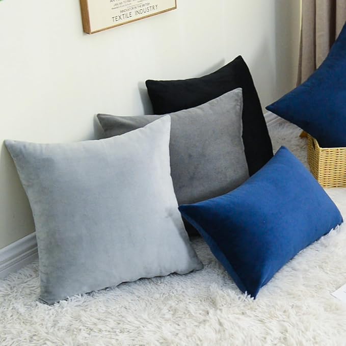 Throw Pillow Covers Decorative Velvet Set of 2 18x18 Inch Pillow Covers, Soft Black Pillowcases for Couch Sofa Bed Living Room, Farmhouse Home Boho Decor, Square Accent Cushion Covers