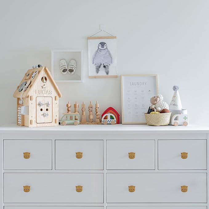 6PCS Wooden Cat Shaped Cabinet Knobs, Cabinet Handles, Single Hole Beech Wood Handles, Wood Hooks with Full Set of Screw Accessories