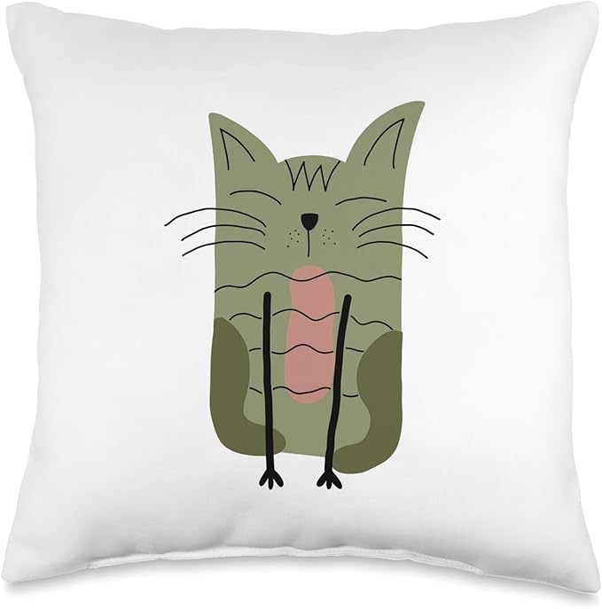Cute Scandinavian Animals Designs Mom Scandinavian Lover Boho Cats Green Throw Pillow, 16x16, Multicolor