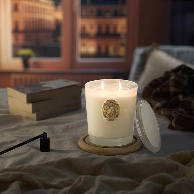 M&SENSE Large Two-Wick Soy Candle | Creamy Vanilla Pie & White | 19.8 oz, 120H Burn Time | Luxury Scented Candle for Relaxation, Gifting, Home Décor | Ideal for Bedroom, Office, Party Ambiance