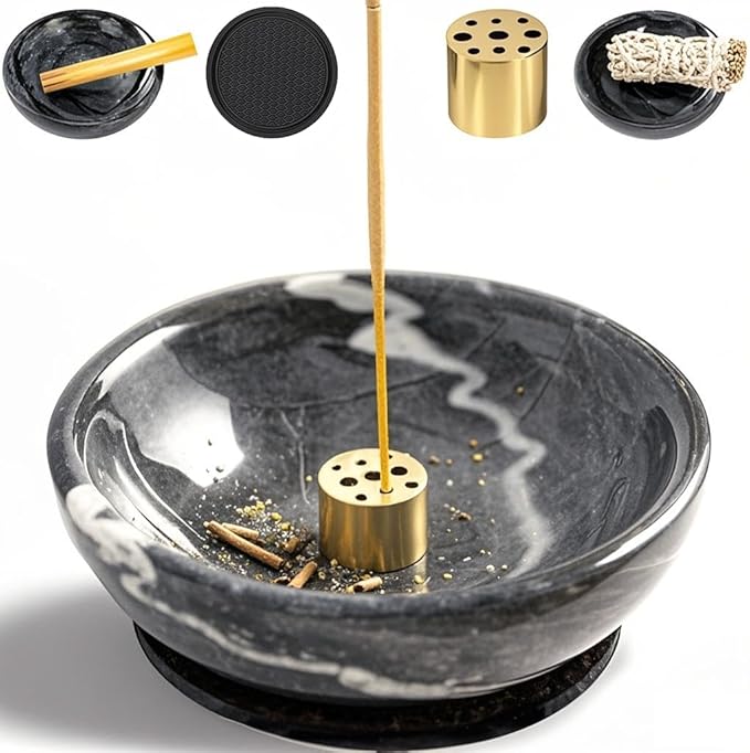 Incense Holder, Natural Marble Incense Holder for Sticks with 9 Holes, Handmade Incense Stick Burner Ideal for Smudging, Incense Burning, Decoration