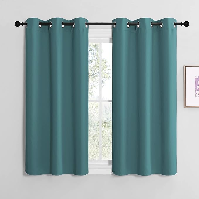 NICETOWN Short Kitchen Blackout Curtains, Thermal Insulated Solid Grommet Blackout Curtains/Drapes/Panels for Dining Room (Sea Teal, 1 Pair, 42 by 50-Inch)