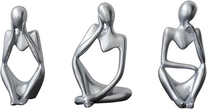 Thinker Statue Decor, Abstract Resin Sculpture – Modern Art Figurine for Home, Office, Bookshelf, Desk Decoration | Meaningful Housewarming, Birthday, Graduation Gift (Silver)