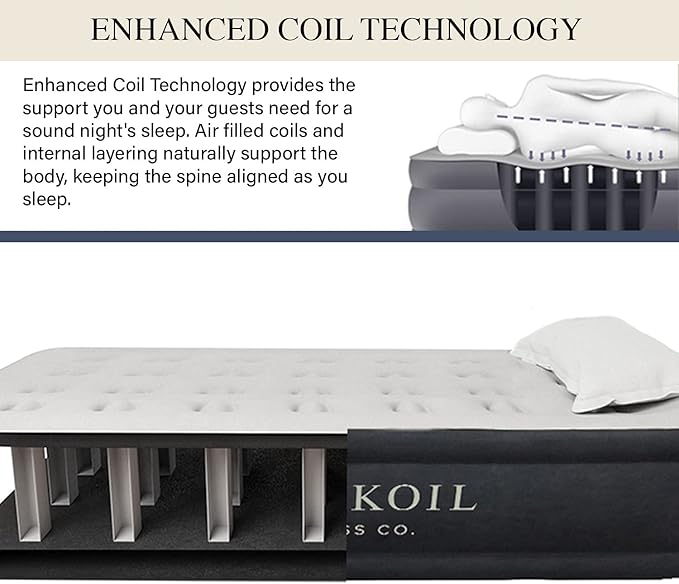 King Koil Luxury Twin Air Mattress with Built in Pump, 20” Double High Twin Size Premium Airbed, Inflatable Blow Up Mattress, Waterproof, 1-Year Warranty