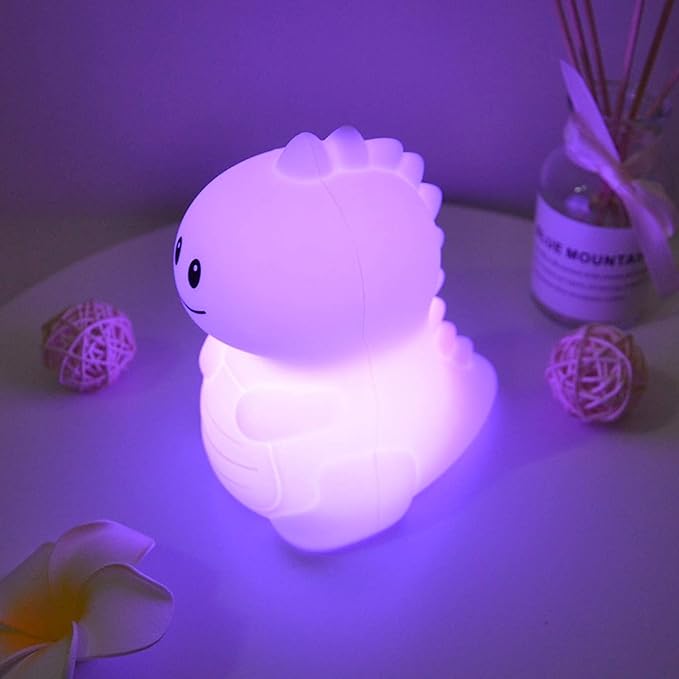 Night Light, Bedside Lamp, Baby Nursery Lamp for Breastfeeding Safe, Break Resistant, Eye Caring, Adjustable Brightness & Color, Timing Function, Remote Control + Touch Control - Dinosaur