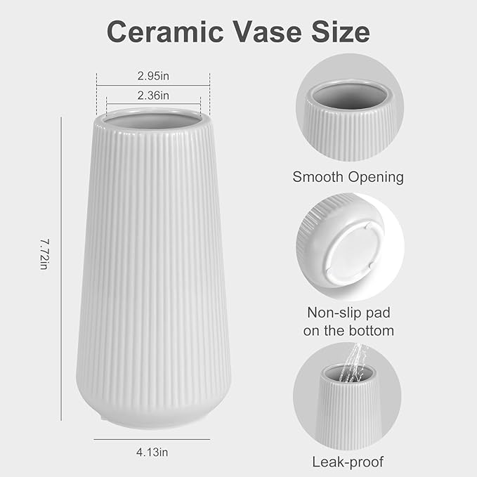 Grey Ceramic Vase, GUKJOB Small Cute Flower Vase for Pampas Grass, Home, Living Room, Dining Table, Farmhouse, Office Decor, Bedroom, Table, and Kitchen Shelf (Grey)