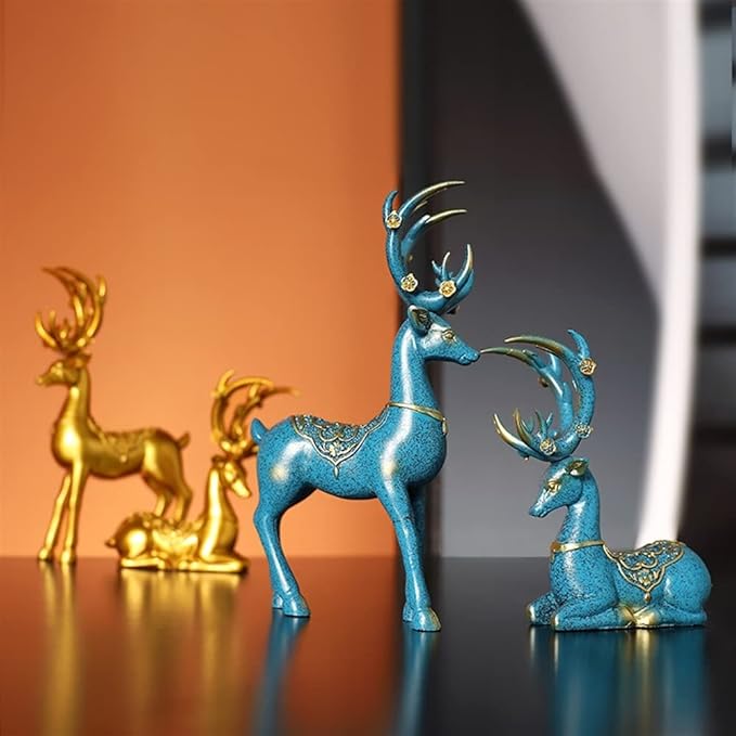 Scandinavian Mini Couple to Deer Resin Crafts Living Room Entrance Bedroom Study Decorative Animal Small Ornaments (Color : Blue)
