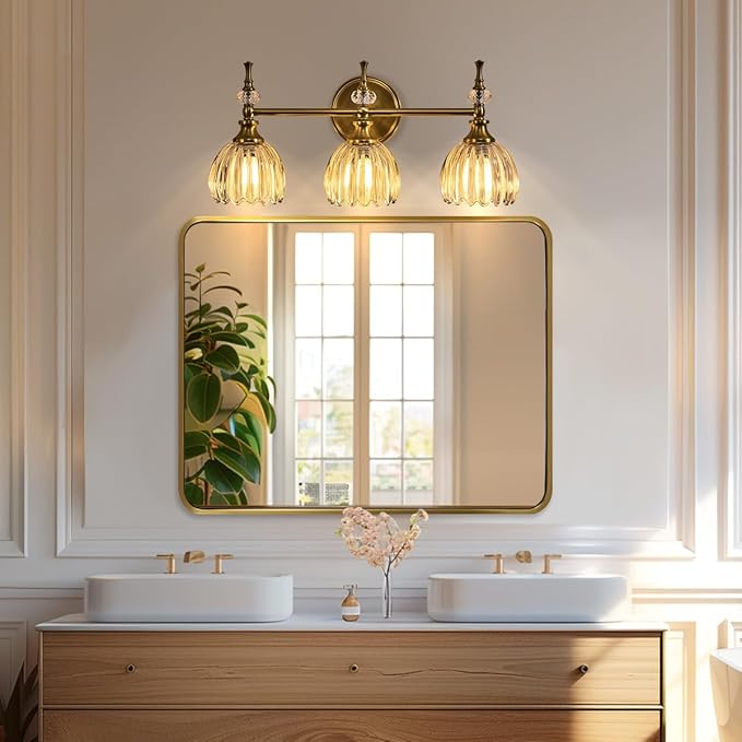ANDY STAR 40x32 Inch Gold Bathroom Mirror, Brushed Gold Mirrors for Wall in Anti-Rust SUS304 Tube Metal Frame, Rounded Rectangle Mirrors 1’’ Deep Wall Mounted Vertically/Horizontal for Bathroom