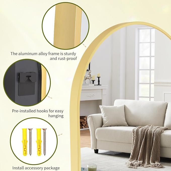 BEAUTYPEAK 31"x32" Arch Bathroom Mirror, Wall Mounted Vanity Metal Frame Mirror for Bedroom, Entryway, Living Room, Gold