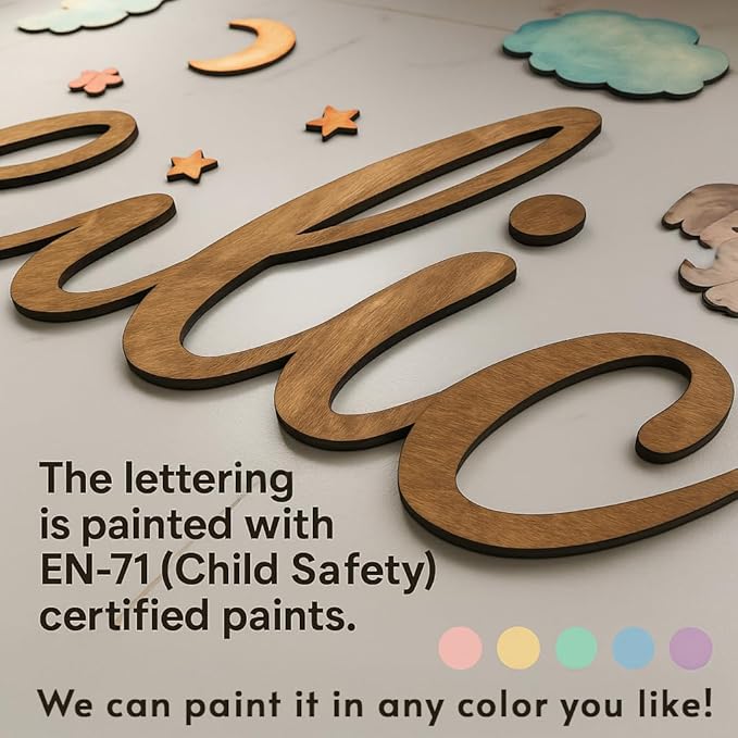 Custom Nursery Name Sign with Themed Decor Kit | Personalized Wooden Wall Art for Baby, Kids Room | Space, Jungle, Circus, Under The Sea, Woodland, Rainbow (10", Jungle/Safari)