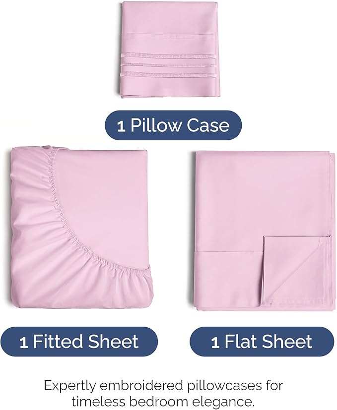 Twin XL Size 3 Piece Sheet Set - Comfy Breathable & Cooling Bed Sheets Set - Hotel Luxury Bedding for Women, Men, Kids, Teens, Boys & Girls - Deep Pockets, Soft, Wrinkle Free - Oeko-Tex - Light Pink