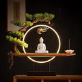 Shakyamuni Buddha Ceramic Statue Indoor Backflow Incense Burner with Led Ring Light，Meditation Decoration for Home and Office, Suitable for Cone and Stick Incense