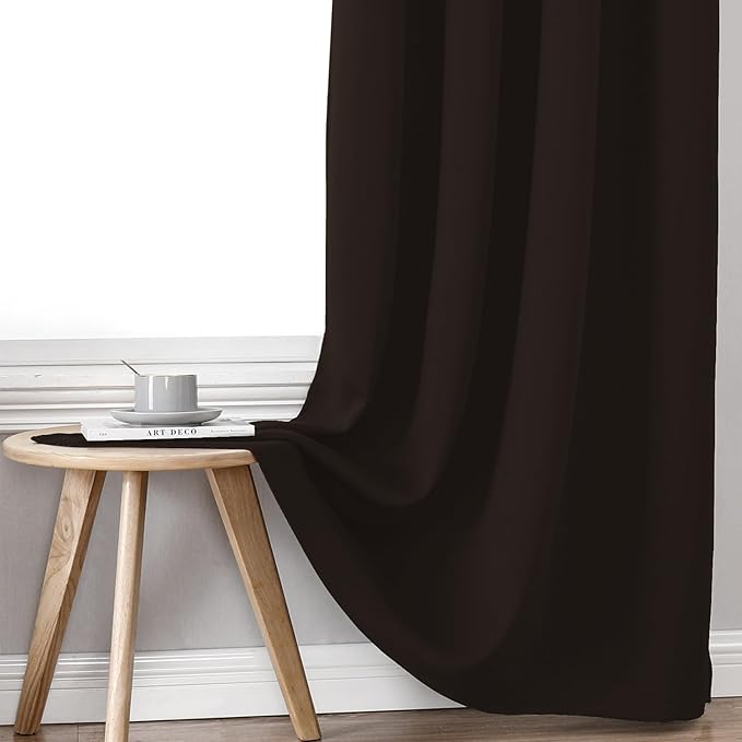 ChrisDowa 100% Blackout Curtains for Bedroom with Black Liner, 2 Thick Layers Total Blackout Thermal Insulated Grommet Window Curtains 2 Panels Set (Brown, 52 x 84 Inch)