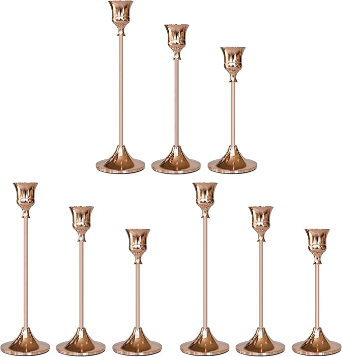 Candlestick Holders Rose Gold, 9 Packs Taper Candle Holder for Candlesticks, Candle Sticks Holder Decor for Home Decor