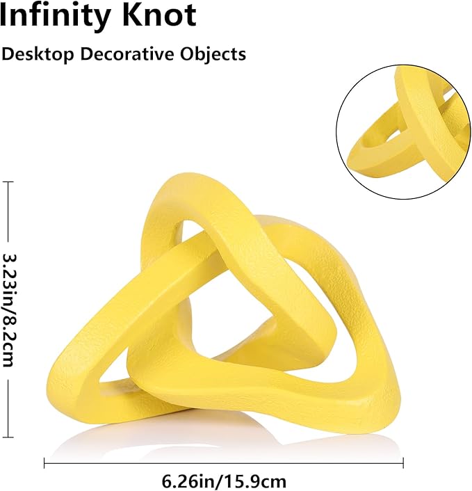 Infinity Knot Sculpture Yellow Knot Decor Object, Abstract Knick Knacks Coffee Table Modern Statue, Yellow Sculpture for Home Living Room Table Ornaments and TV Stand Bookshelf Decorative