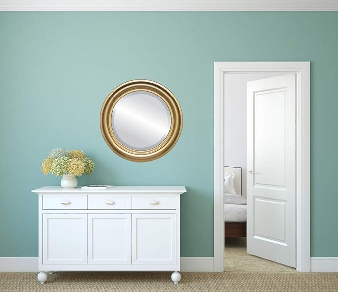 OVALCREST Round Beveled Wall Mirror for Home Decor - Philadelphia Style - Gold Spray - 18x18 Outside Dimensions