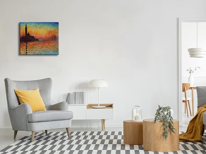 Wieco Art Dusk in Venice Canvas Prints Wall Art of Famous Oil Paintings by Claude Monet Stretched and Framed Giclee Classic Impressionist Art work Ready to Hang for Wall Decor Living Room Bedroom