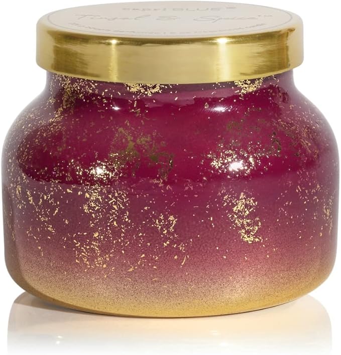 Capri Blue Glimmer Jar Candles - Luxury Holiday Scented Candles for Home - Long Lasting Soy Wax Blend - Scented Holiday & Home Decor - Tinsel & Spice Signature Petite Jar (8 oz)