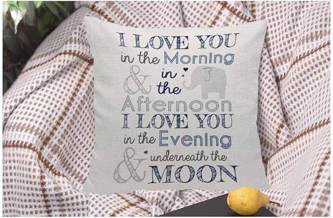 WONDERTIFY Pillow Cover I Love You in The Morning Afternoon Evening with Elephant Letter - Soft Linen Pillow Case for Decorative Bedroom/Livingroom/Sofa/Car - Cushion Covers 18x18 Inch
