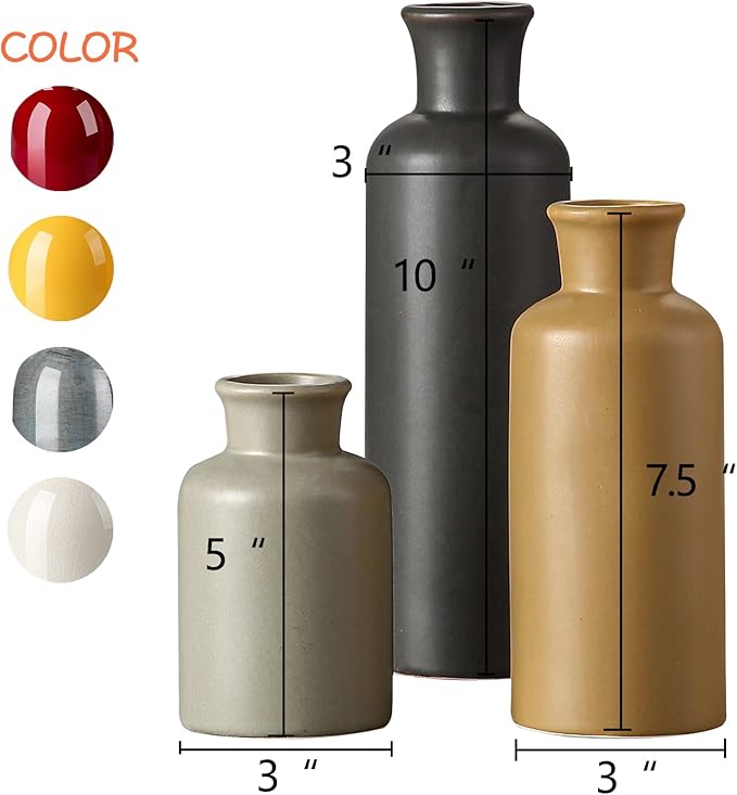 CWLWGO-Ceramic Vase Set of 3,Small Vases for Home Decor,Farmhouses Decorative vase,Suitable for Shelf Decor,Living Room Table Bookcase Fireplace Decorations.Multicolored.
