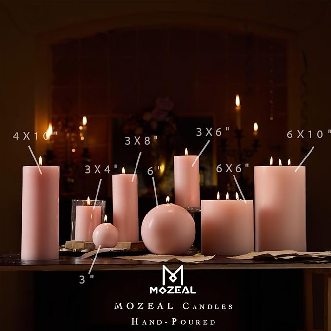 MOZEAL 4" x 10" Extra-Large Pearl Blush Pillar Candles (Set of 2), Unscented, Dripless, Smokeless, Long Clean-Burning, Tall 10 inch Large Pearl Blush Pillar Candles for Weddings and Mother's Day Decor