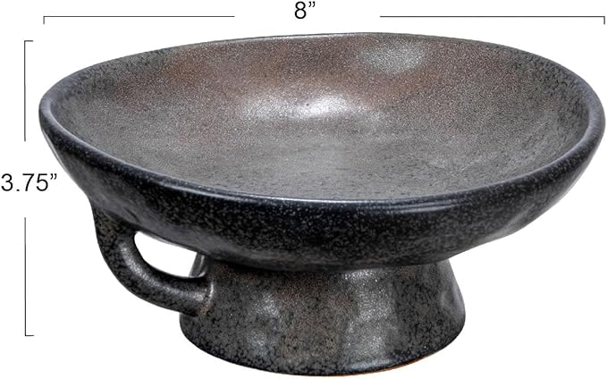 Creative Co-Op Stoneware Bowl with Handle and Base, Black Reactive Glaze