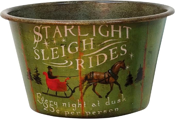 CWI Gifts Starlight Sleigh Rides Vintage Tin Bowl - 6.5" W x 4" H - Country Farmhouse Decor - Decorative Bowl - Key Bowl