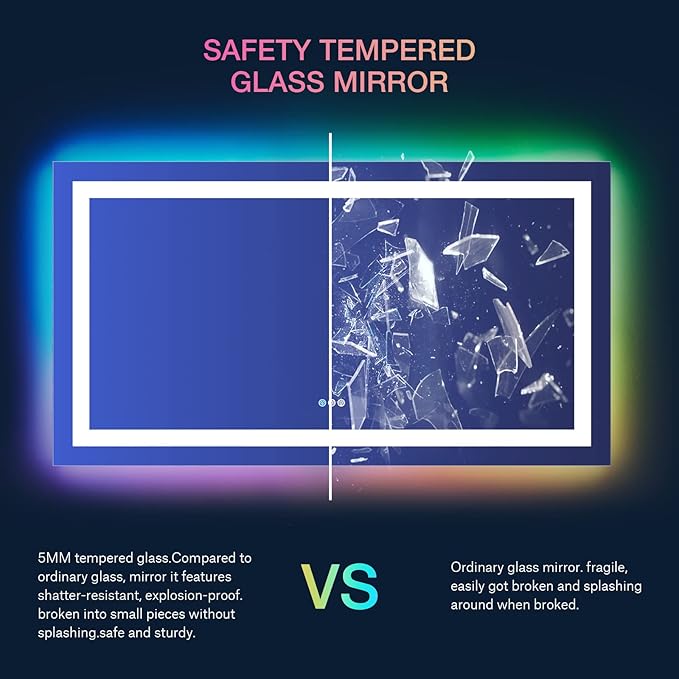 LOAAO 55X30 Inch RGB LED Bathroom Mirror with Lights, Anti-Fog, Dimmable Lighted Bathroom Vanity Mirror, Colorful Multiple Light Modes, RGB Backlit + Front Light, Memory Function