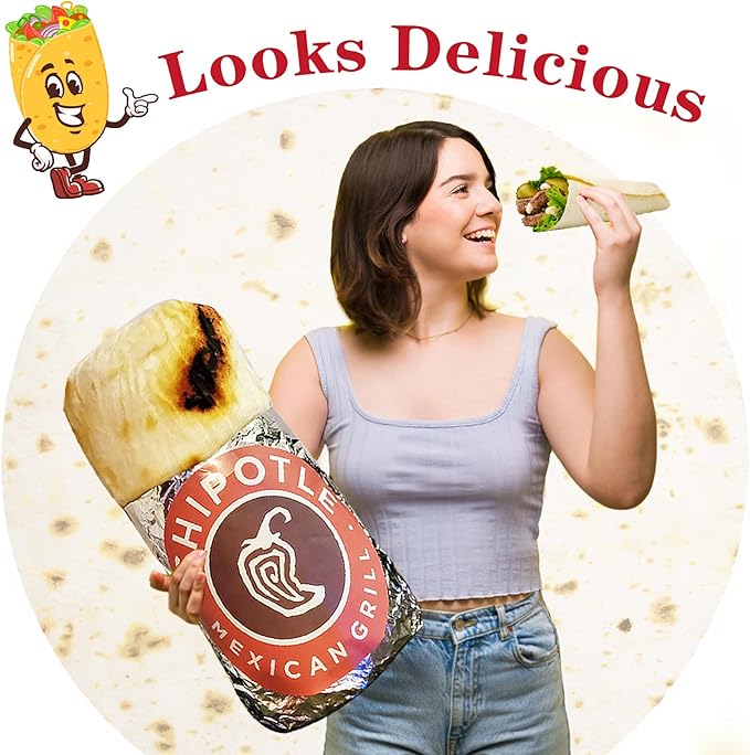 Jorbest Burrito Tortilla Throw Blanket Birthday Gifts for Women Men Teen Boys Girls, Novelty Tortilla Food Blanket Funny Gifts for Adult Kids, 285 GSM Soft Flannel Taco Blanket (Yellow, 60 inches)