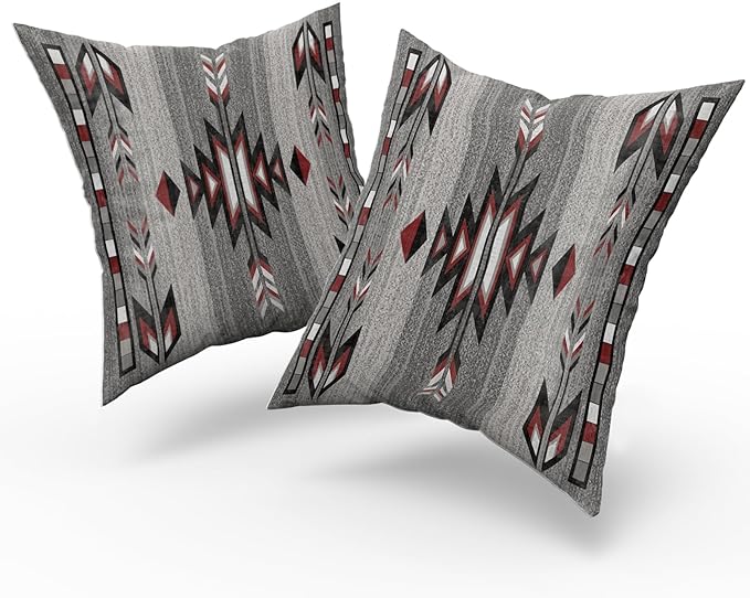 Giwawa Southwestern Throw Pillow Covers, Red Gray Black Native American Pillow Cases Set of 2, Ethnic Tribal Geometric Square Cotton Cushion Covers for Sofa Porch Bedding Patio Decor, 18x18 Inch