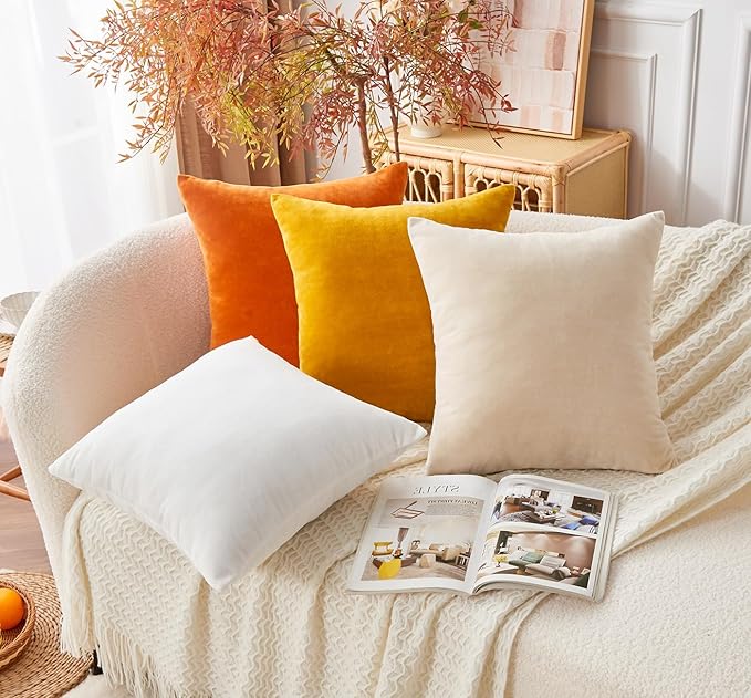 Throw Pillow Covers Burnt Orange Set of 2 12x20 Inch Fall Pillow Covers, Soft Velvet Farmhouse Neutral Lumbar Decorative Pillowcases for Couch Sofa Bed, Home Boho Decor, Modern Cushion Covers