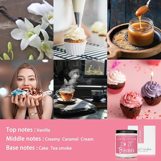 21th Birthday Gifts for Women, Perfect Birthday Present, Funny Presents for Mom, Friends, Wife, Sister, 7oz Vanilla Cream-Scented Candle