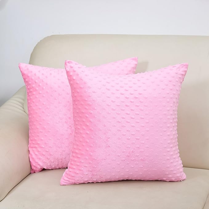 2 Packs Throw Pillow Covers, Neutral Decorative Couch Pillow Cover for Living Room Bed Sofa Rustic Farmhouse Boho Home Decor, Soft Plush Cushion Case Slipcover (Hot Pink, 18"x 18")