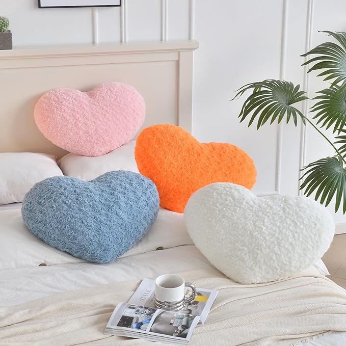 Heart Pillow, Soft Heart Shaped Pillow with Room Decorative Throw Pillows for Bed Couch Chair Sofa, Heart Shaped Cute Throw Pillow Cushion for Bedroom Living Room (Orange, Large 19.6" x 15.7")
