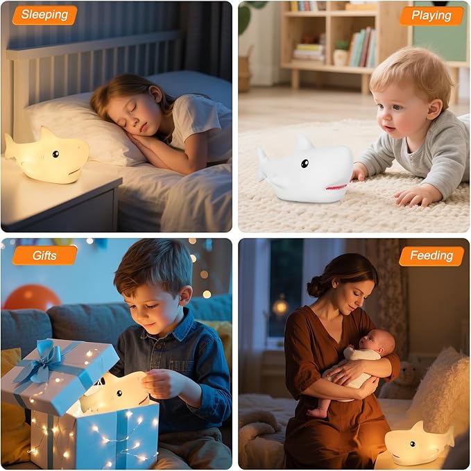 ZKLiLi Shark Night Light, Cute Silicon Night Light for Kids, Nightlight with Remote，Portable Recharge Nightlight for Kid Room,Funny Gifts Stuff for Boys Girls Baby