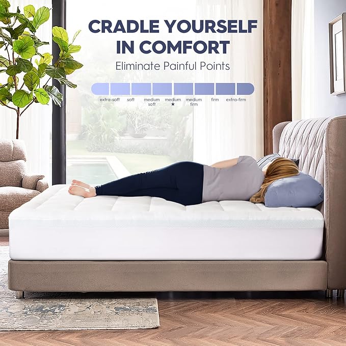 ELEMUSE Full Size Dual Layer 3 Inch Memory Foam Mattress Topper for Pressure Relief, Breathable Pillow Top Mattress Pad with Deep Pocket, Enhanced Support, Non-Slip Design & Removable & Washable