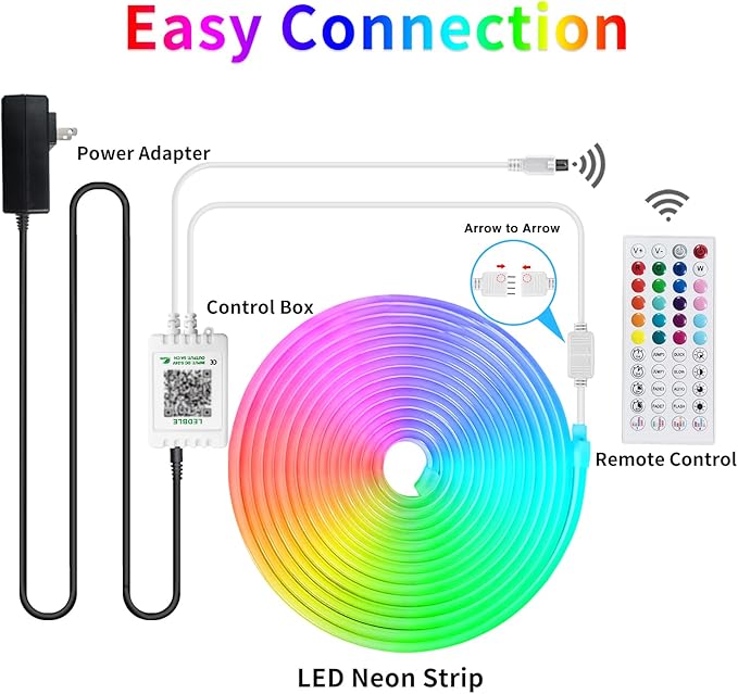 32.8ft 24V RGB LED neon Rope Lights LED neon Lights with Remote Control APP Control IP65 Waterproof Flexible Neon LED Strip Lights for Bedroom Room Outdoors Décor