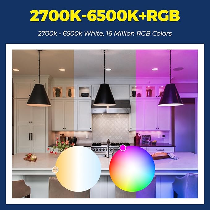 Lightinginside Smart Light Bulbs 100W Equiv., 1350LM 11W Smart Bulb Works with Alexa/Google Home/Smart Life, A19 E26 RGBCW Color Changing, No Hub Required, 2.4G WiFi Bluetooth Bulb, ETL Listed, 2PCS