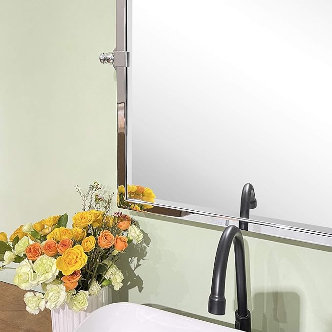 TEHOME Chrome Pivot Mirror Tilt Bathroom Mirror in Polished Nickel Tilting Beveled Vanity Mirrors in Chrome, 28.5x36''