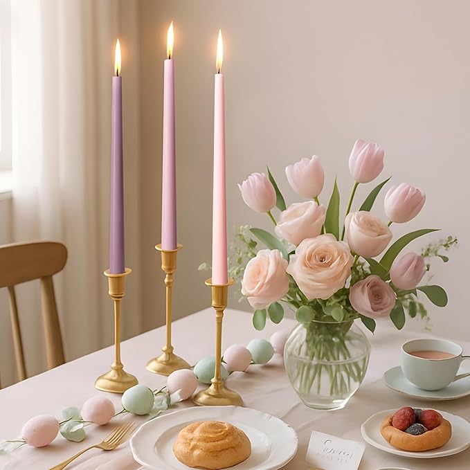 Viyffo 12 Inch Taper Candles Pink with a Purple Hue Set of 4 Unscented Smokeless Long Tall Tapered Candle for Candlesticks Sticks Wedding Advent Home Decor Dinner Christmas