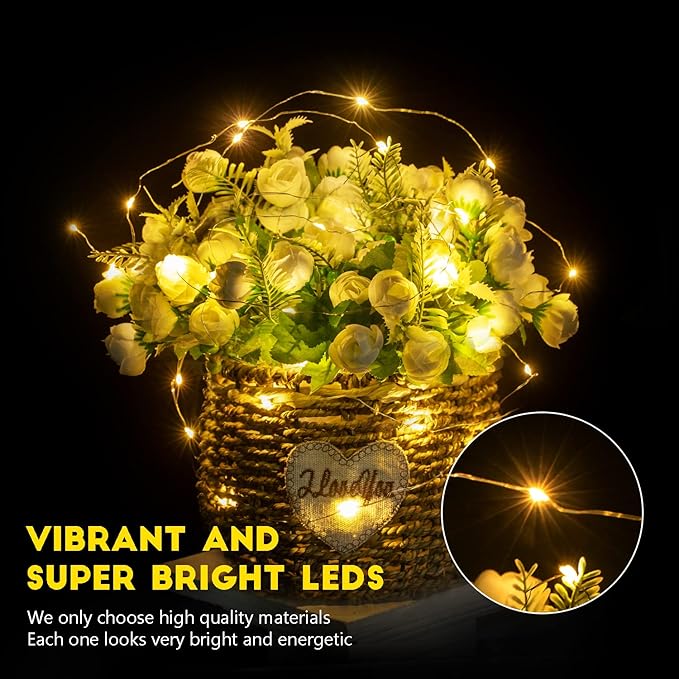 Brightown 24 Pack Fairy Lights Battery Operated - 7Ft 20 Led Mini String Lights Silver Wire Waterproof Firefly Starry DIY Lights for Bedroom Patio Wedding Party Christmas Decor (Warm White)