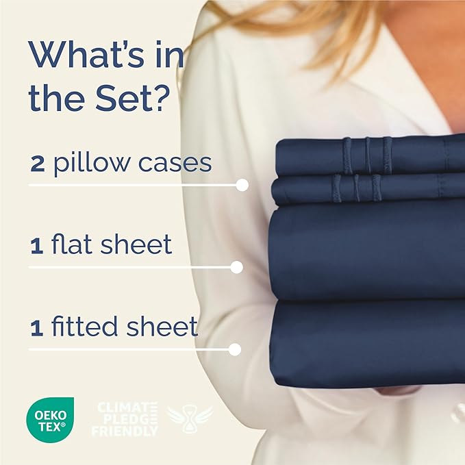 King Size 4 Piece Sheet Set - Comfy Breathable & Cooling Bed Sheets Set - Hotel Luxury Bedding for Women, Men, Kids, Teens, Boys & Girls - Deep Pockets, Ultra-Soft, Wrinkle Free - Oeko-Tex - Navy Blue