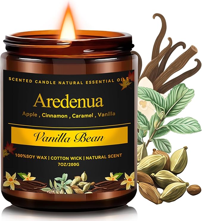 Vanilla Bean Candle - Odor Eliminating Candle | 7oz Soy Candles for Home, Air Freshening & Cozy Vanilla Scent, Odor Fall Candles Gift - Up to 50 Hour Burn time