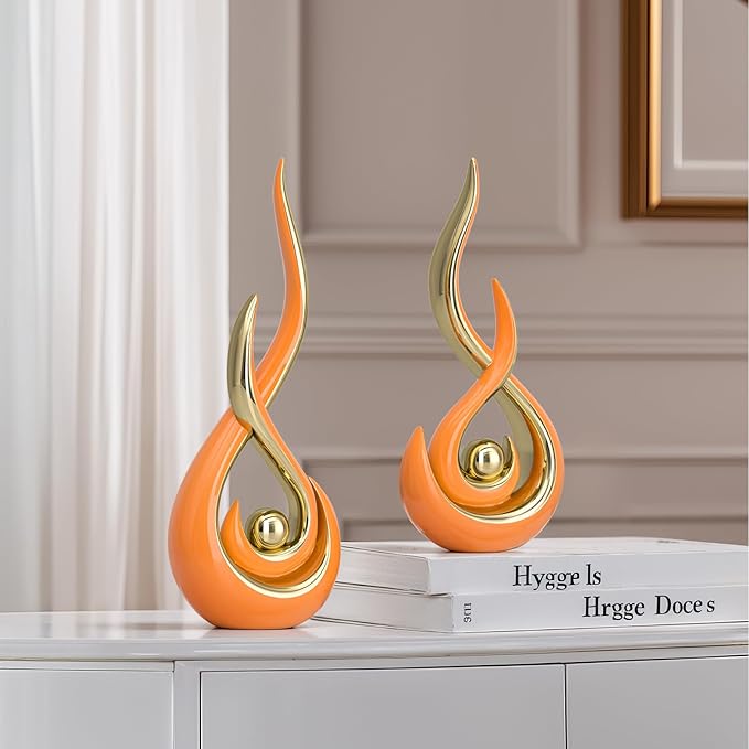 Orange Modern Abstract Art Home Decor Accent,Contemporary Statues Coffee Table Decor for Living Room,Table Centerpieces for Dining Room,Ceramic Sculptures Knick Knacks for TV Stand Show Piece (Orange)