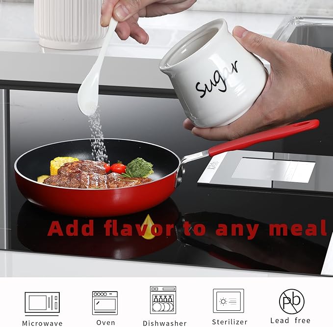 ONTUBE Ceramic Sugar Bowl with Lid and Spoon 12oz (White)