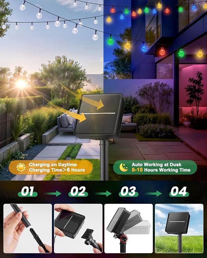 Solar String Lights Outdoor Waterproof, 2-Pack 120 LED 72Ft Total, Solar Powered Globe Patio Lights with 8 Lighting Modes for Garden Yard Porch Wedding Party Decor (Multicolor)