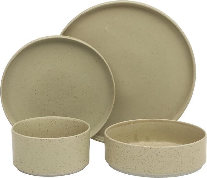 Gibson Elite Tatum Premium Porcelain Matte Reactive Glaze 16-Piece (Service for 4) Plates and Bolws Stackable Dishes Ceramic Dinnerware - Green