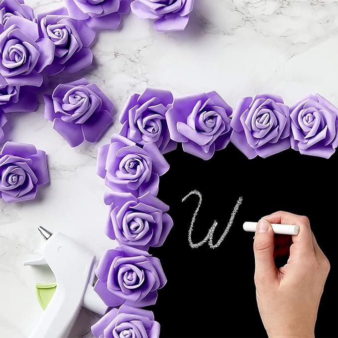 Juvale 100-Pack Purple Faux Flowers for Wedding Decor - 3-in Stemless Artificial Roses - Reusable Plastic Heads for Centerpiece Table Decorations & Crafts