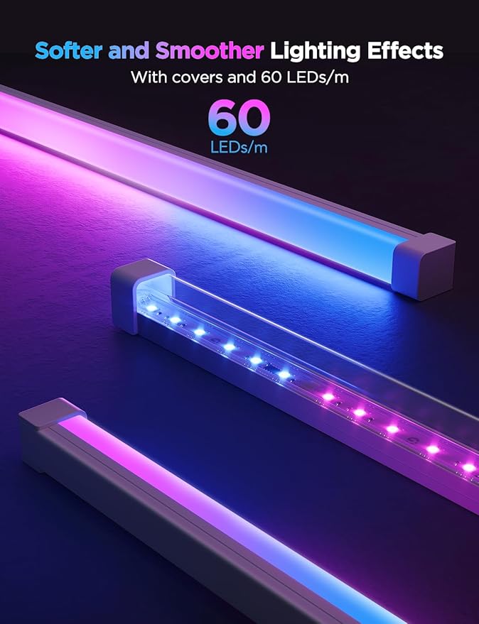 Govee RGBIC LED Strip Lights 32.8ft with Covers, Smart Lights Work with Alexa and Google Assistant, LED Diffuser Channel with LED Lights for Bedroom, Skirting Lines, Studio, Cabinet